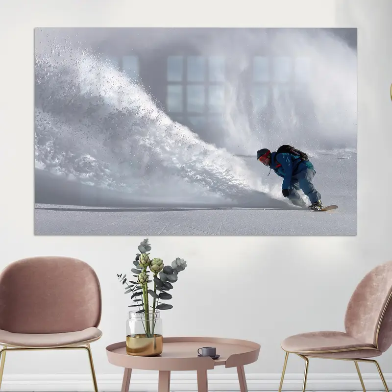 Zarif Baskılı Cam: Kış Manzarası Snowboard Tasarımı