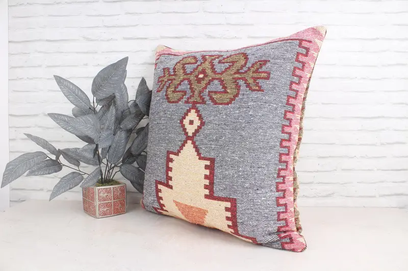 Oriental Pillow, Handmade Kilim Cushion, Cushion Cover, Vintage Kilim Pillow, 28x28 Beige Cushion Cover, Kilim Pillow Cover - 4