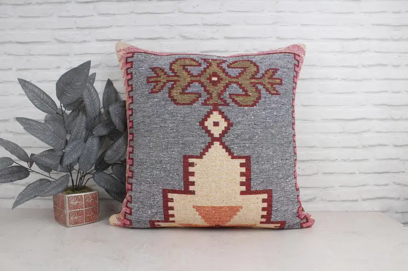 Oriental Pillow, Handmade Kilim Cushion, Cushion Cover, Vintage Kilim Pillow, 28x28 Beige Cushion Cover, Kilim Pillow Cover - 1