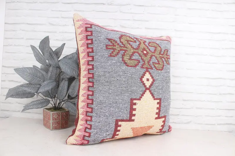 Oriental Pillow, Handmade Kilim Cushion, Cushion Cover, Vintage Kilim Pillow, 28x28 Beige Cushion Cover, Kilim Pillow Cover - 3