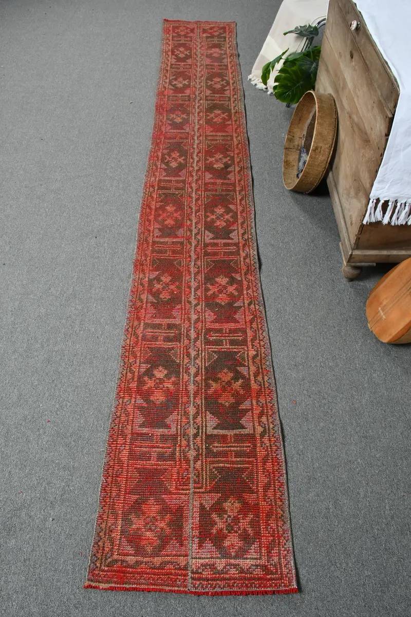 Handmade Brown & Red Rug, 1,7x11,2 ft Animal Print