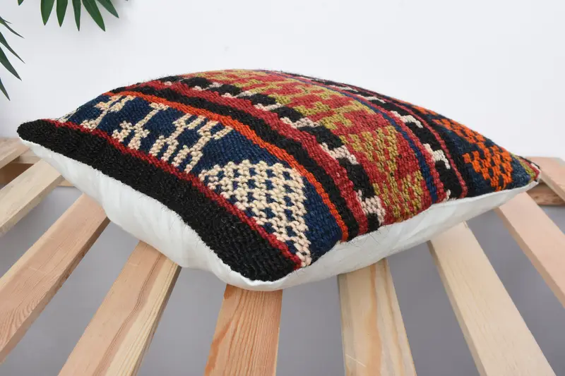 Vintage Kilim Pillow Pillow Case, Kilim Pillow Cover, Vintage Kilim Pillow, Boho Pillow, Pillow Cover, Seat Cushion, 14x14 Orange Cushion Case - 6