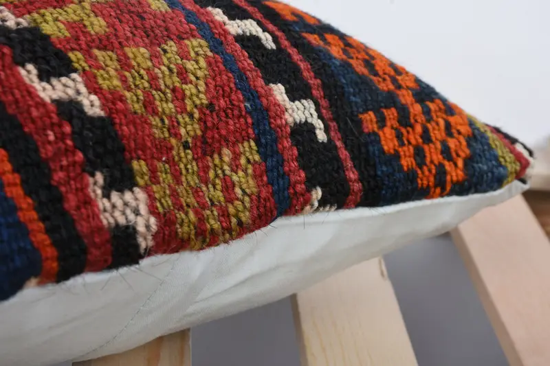 Vintage Kilim Pillow Pillow Case, Kilim Pillow Cover, Vintage Kilim Pillow, Boho Pillow, Pillow Cover, Seat Cushion, 14x14 Orange Cushion Case - 7