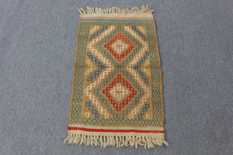 Mavi ve Kırmızı Halı, 1,8x2,85 ft Çiçek ve Geometrik