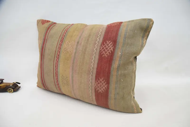 Nomadic Pillow Sham, 20x28 Beige Cushion Cover, Ethnical Kilim Rug Pillow, Pillow for Sofa, Pillow Cover, Handmade Kilim Cushion, Farmhouse Pillow - 6