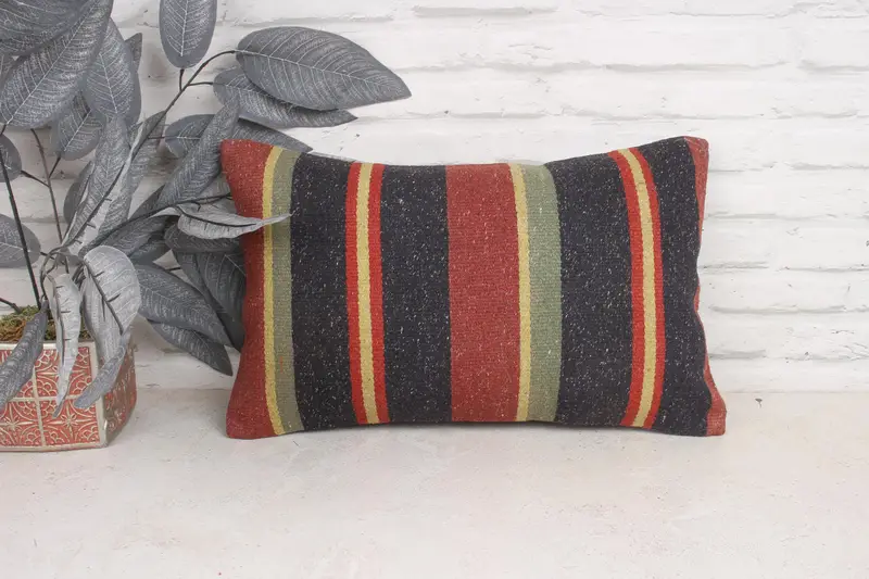 Cotton Cushion Cover, Southwestern Pillow, 12x20 Red Cushion, Cushion Cover, Floor Pillow, Kilim Pillow, Vintage Kilim Throw Pillow, Boho Pillow - 1