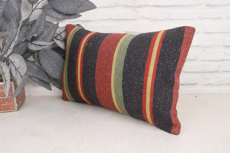 Cotton Cushion Cover, Southwestern Pillow, 12x20 Red Cushion, Cushion Cover, Floor Pillow, Kilim Pillow, Vintage Kilim Throw Pillow, Boho Pillow - 4