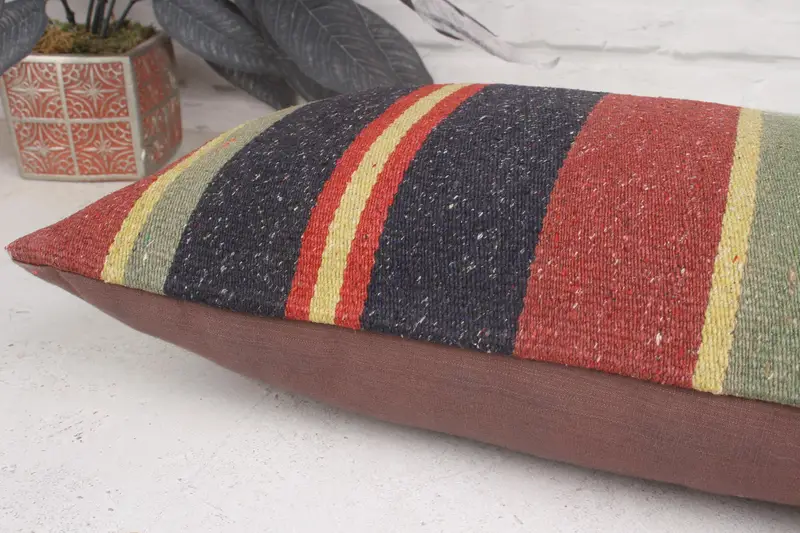 Cotton Cushion Cover, Southwestern Pillow, 12x20 Red Cushion, Cushion Cover, Floor Pillow, Kilim Pillow, Vintage Kilim Throw Pillow, Boho Pillow - 7