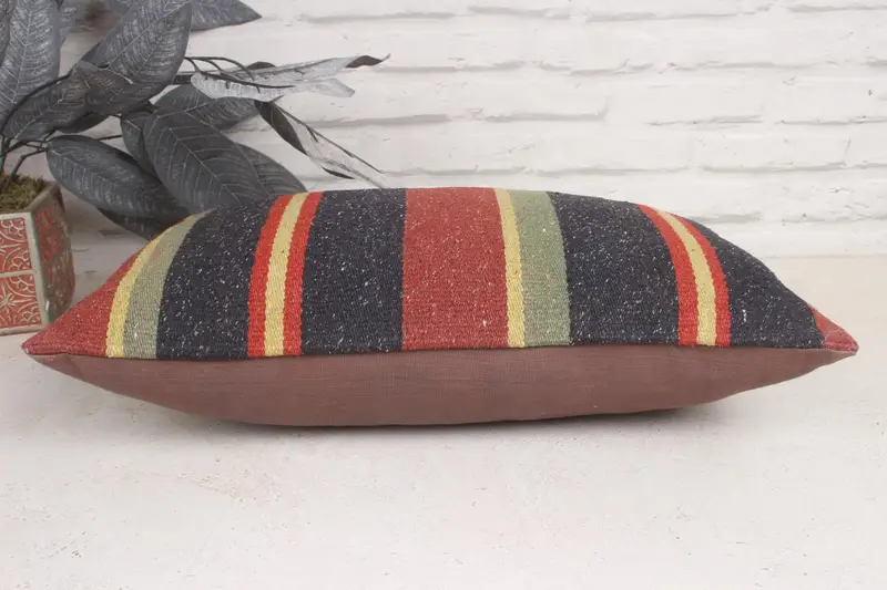 Cotton Cushion Cover, Southwestern Pillow, 12x20 Red Cushion, Cushion Cover, Floor Pillow, Kilim Pillow, Vintage Kilim Throw Pillow, Boho Pillow - 5
