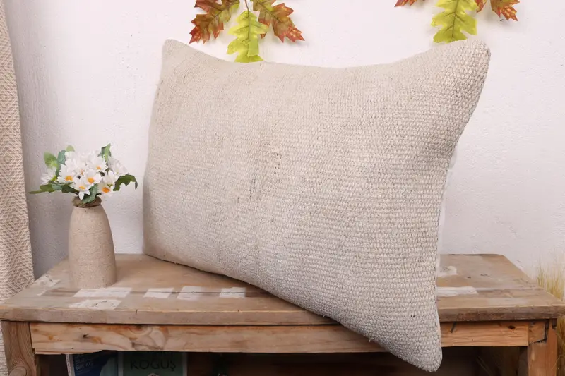16x24 Beige Cushion Case, Handmade Kilim Cushion, Turkish Kilim Pillow, Vintage Kilim Throw Pillow, Ottoman Pillow, Pillow Cover - 4