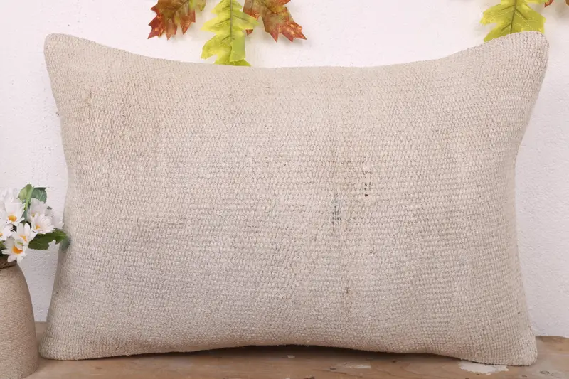 16x24 Beige Cushion Case, Handmade Kilim Cushion, Turkish Kilim Pillow, Vintage Kilim Throw Pillow, Ottoman Pillow, Pillow Cover - 2