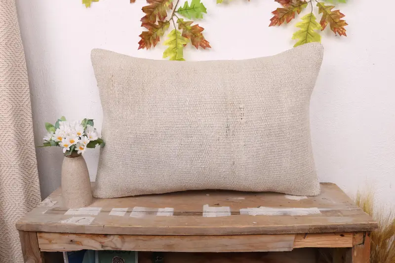 16x24 Beige Cushion Case, Handmade Kilim Cushion, Turkish Kilim Pillow, Vintage Kilim Throw Pillow, Ottoman Pillow, Pillow Cover - 1