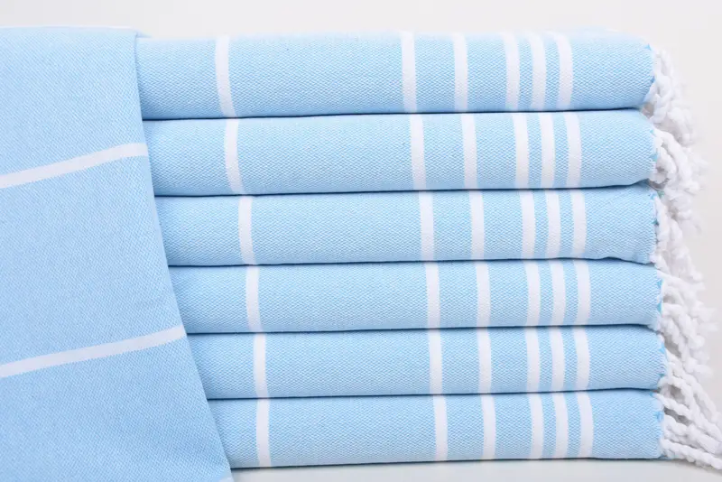 Turkish Towel Turquoise Striped Hand Towel, 38x18 Inches