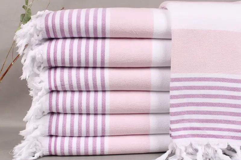 Wedding Favors Monogrammed Turkish Beach Towel, Pink-Beige, 36x67 Inches