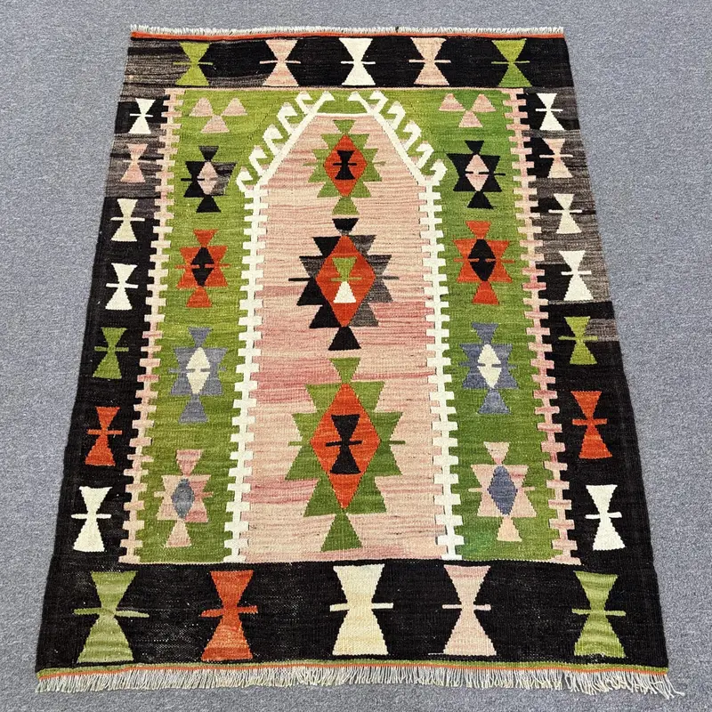 Alfombra vintage de 2,9x4,1 pies, alfombra pequeña turca, alfombra con estampado animal verde - 1