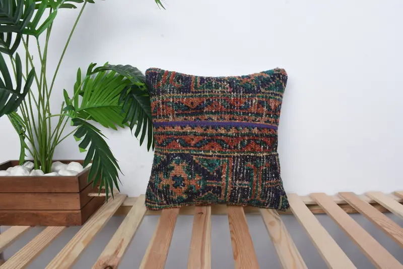 Vintage Kilim Throw Pillow, Vintage Kilim Pillow Pillow Cover, Pillow Case, 16x16 Blue Pillow Sham, Turkish Kilim Pillow, Kilim Pillow - 1