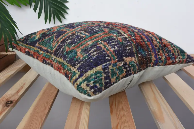 Vintage Kilim Throw Pillow, Vintage Kilim Pillow Pillow Cover, Pillow Case, 16x16 Blue Pillow Sham, Turkish Kilim Pillow, Kilim Pillow - 6