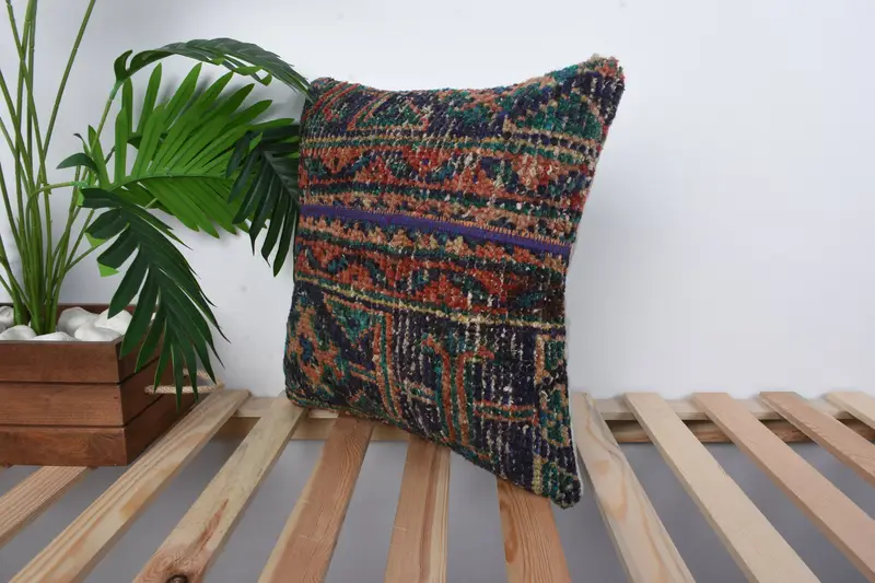 Vintage Kilim Throw Pillow, Vintage Kilim Pillow Pillow Cover, Pillow Case, 16x16 Blue Pillow Sham, Turkish Kilim Pillow, Kilim Pillow - 5
