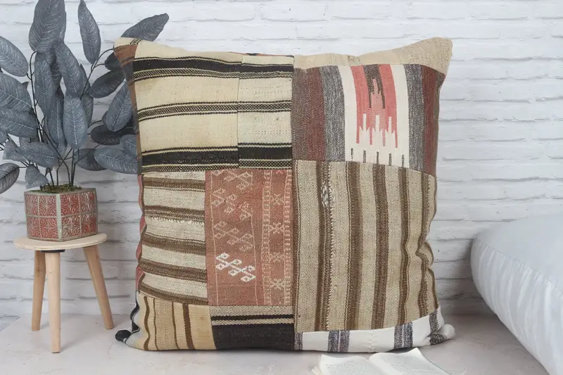 Nomadic Pillow, Traditional Pillow Sham, Cushion Cover, Handmade Kilim Cushion, 32x32 Brown Pillow Case, Boho Pillow, Vintage Pillow - 1