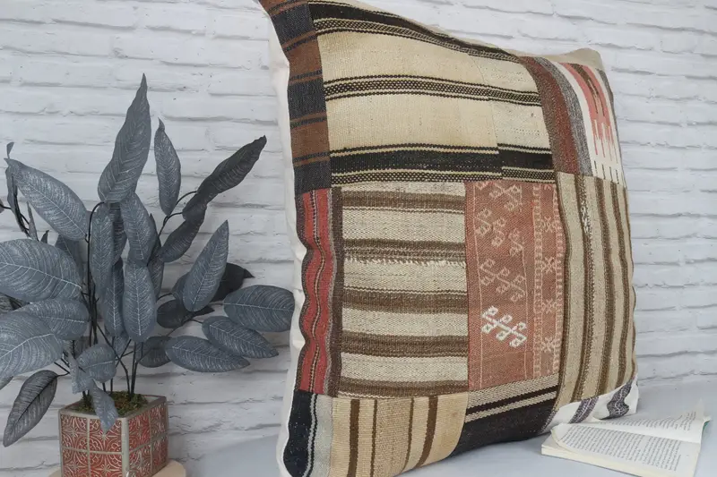 Nomadic Pillow, Traditional Pillow Sham, Cushion Cover, Handmade Kilim Cushion, 32x32 Brown Pillow Case, Boho Pillow, Vintage Pillow - 3