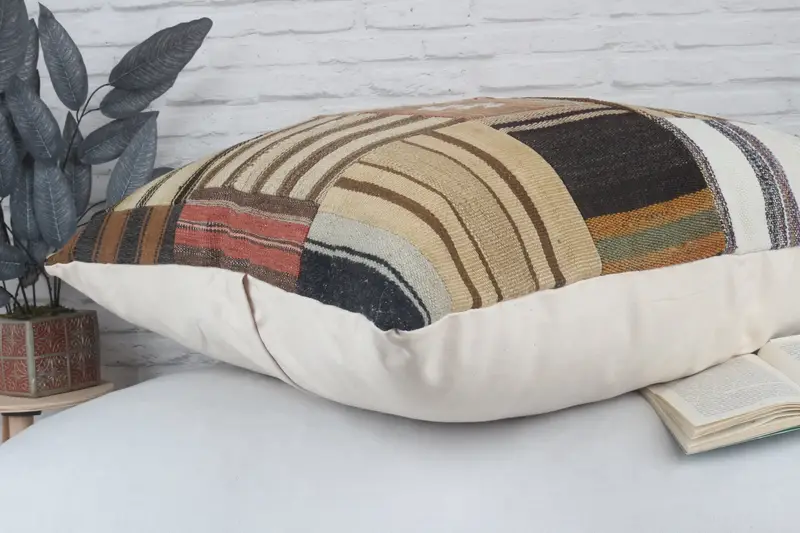 Nomadic Pillow, Traditional Pillow Sham, Cushion Cover, Handmade Kilim Cushion, 32x32 Brown Pillow Case, Boho Pillow, Vintage Pillow - 7