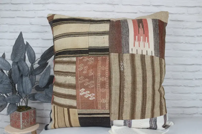 Nomadic Pillow, Traditional Pillow Sham, Cushion Cover, Handmade Kilim Cushion, 32x32 Brown Pillow Case, Boho Pillow, Vintage Pillow - 2