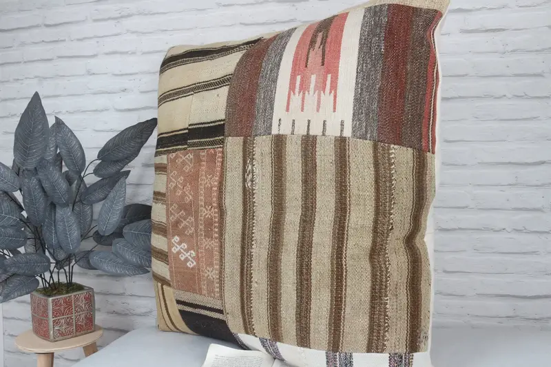 Nomadic Pillow, Traditional Pillow Sham, Cushion Cover, Handmade Kilim Cushion, 32x32 Brown Pillow Case, Boho Pillow, Vintage Pillow - 4