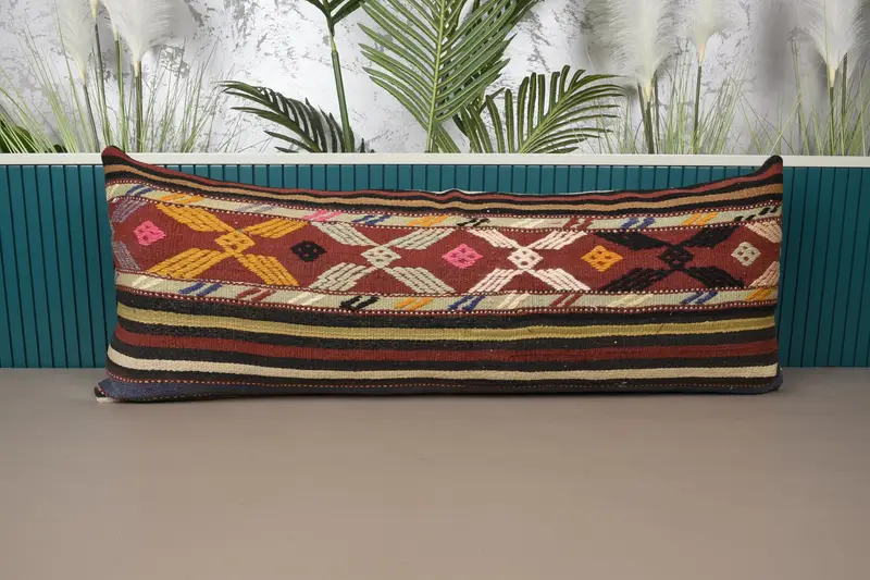 Vintage Gift Pillow Cover, Red 16x42 inch Striped Rectangle Pillow Sham - 1