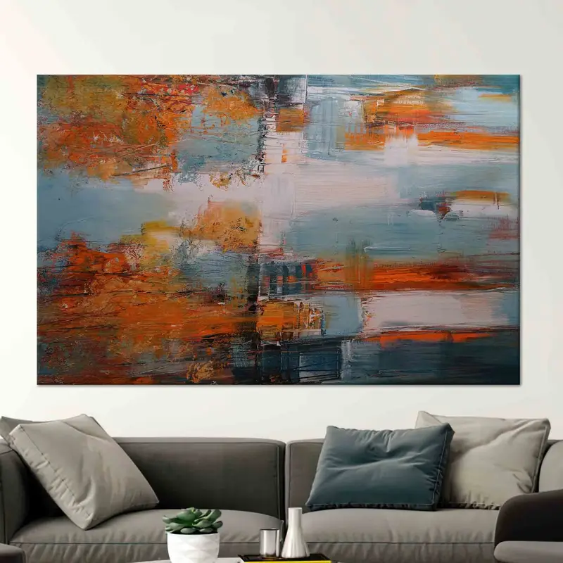 秋の風景油キャンバス: 秋の色の抽象的な木々