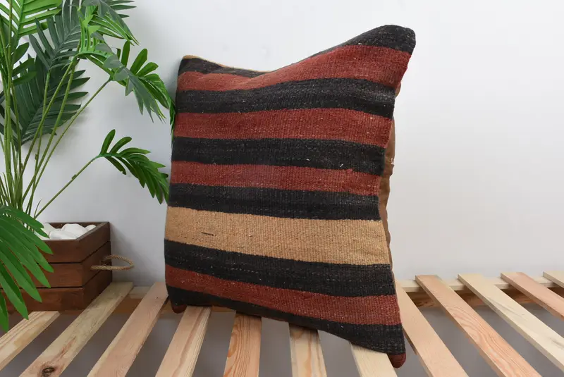 Pillow Cover, Lounge Throw Cushion Case, 20x20 Red Cushion Cover, Vintage Kilim Throw Pillow, Throw Kilim Pillow, Ethnical Kilim Rug Pillow - 4