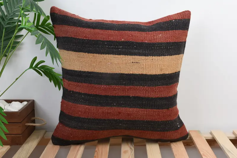 Pillow Cover, Lounge Throw Cushion Case, 20x20 Red Cushion Cover, Vintage Kilim Throw Pillow, Throw Kilim Pillow, Ethnical Kilim Rug Pillow - 1