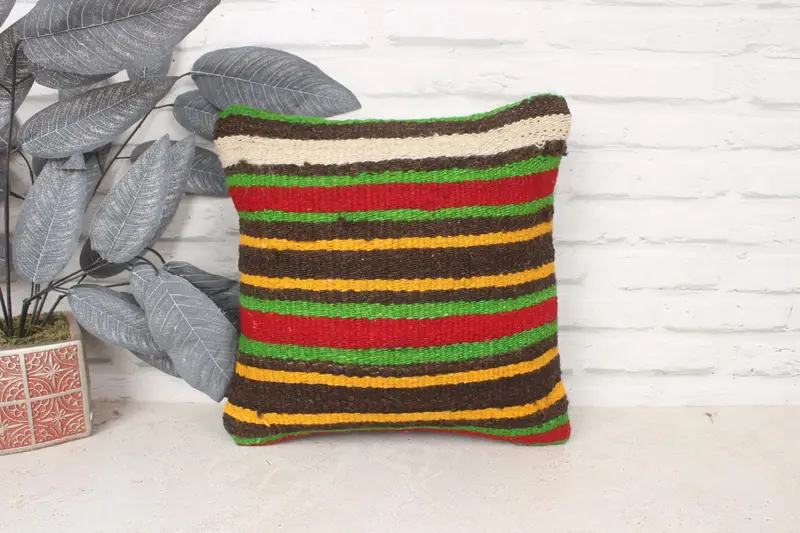 Gift Pillow, Handmade Kilim Cushion, 14x14 Red Pillow, Muted Cushion Case, Boho Pillow, Living Room Throw Cushion, Traditional Pillow, Pillow - 1