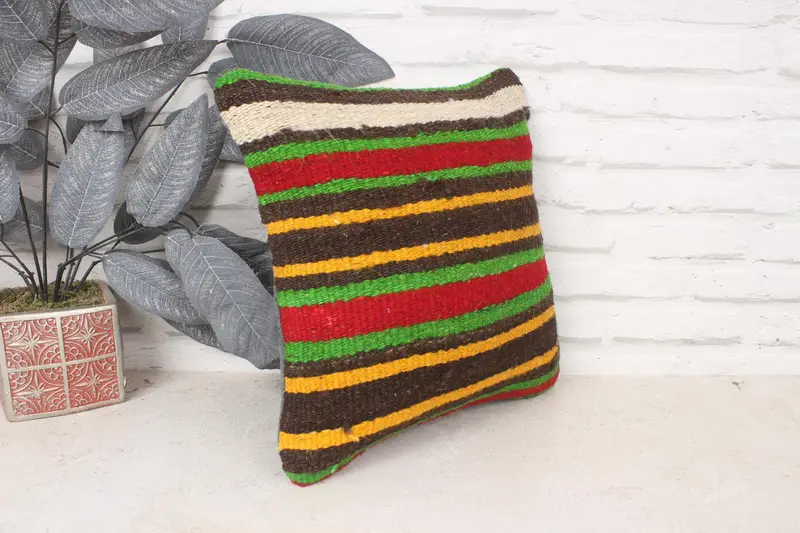 Gift Pillow, Handmade Kilim Cushion, 14x14 Red Pillow, Muted Cushion Case, Boho Pillow, Living Room Throw Cushion, Traditional Pillow, Pillow - 3