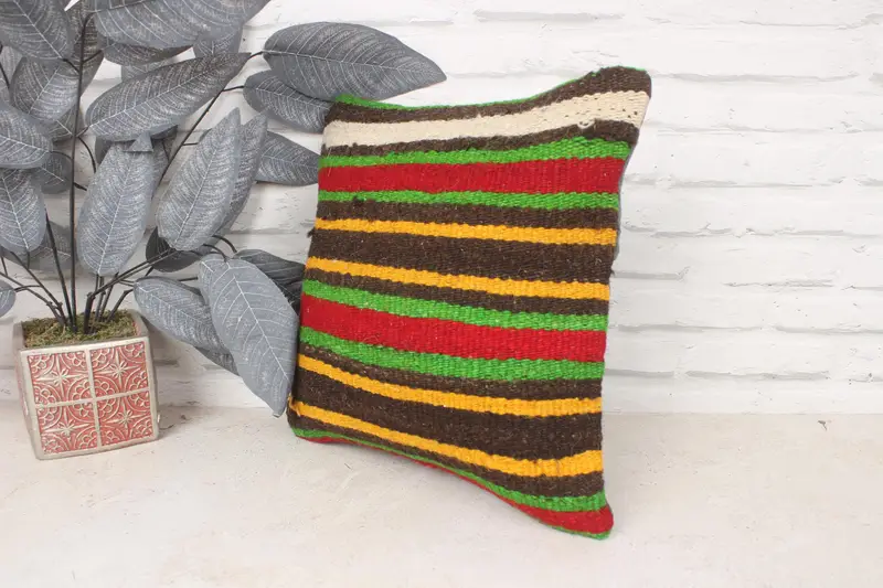 Gift Pillow, Handmade Kilim Cushion, 14x14 Red Pillow, Muted Cushion Case, Boho Pillow, Living Room Throw Cushion, Traditional Pillow, Pillow - 4