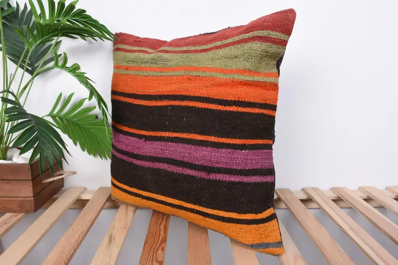 Kilim Pillow Cover, Ethnic Pillow Case, Boho Pillow Sham Cover, Boho Pillow, Cushion, 20x20 Orange Pillow Sham, Decorative Pillow Sham - 5