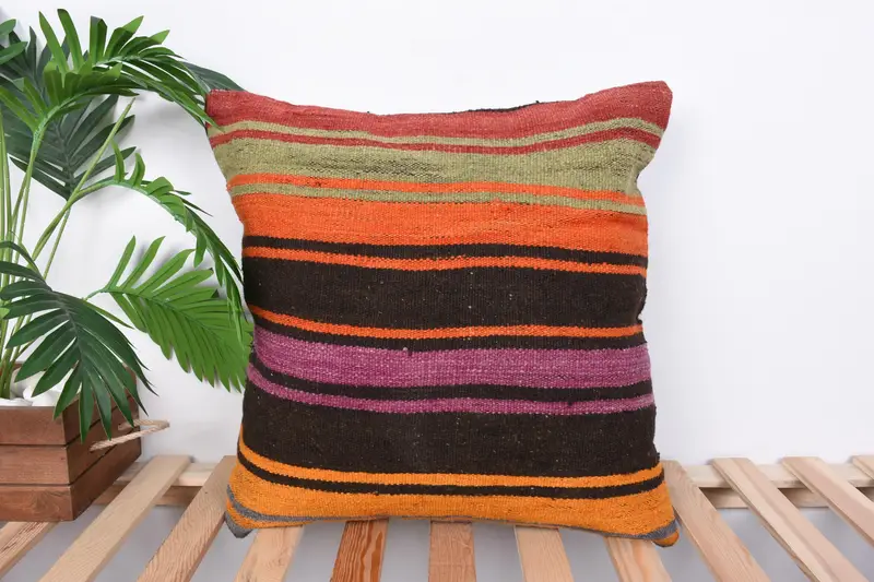 Kilim Pillow Cover, Ethnic Pillow Case, Boho Pillow Sham Cover, Boho Pillow, Cushion, 20x20 Orange Pillow Sham, Decorative Pillow Sham - 1