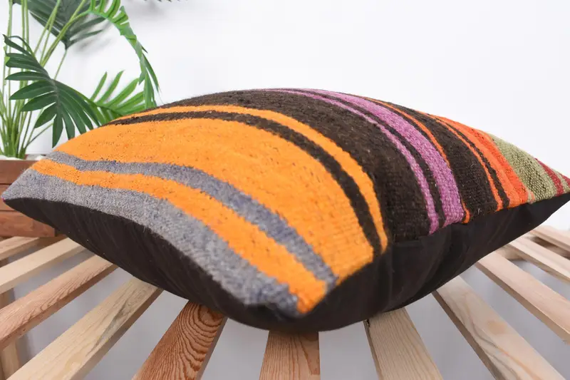 Kilim Pillow Cover, Ethnic Pillow Case, Boho Pillow Sham Cover, Boho Pillow, Cushion, 20x20 Orange Pillow Sham, Decorative Pillow Sham - 6