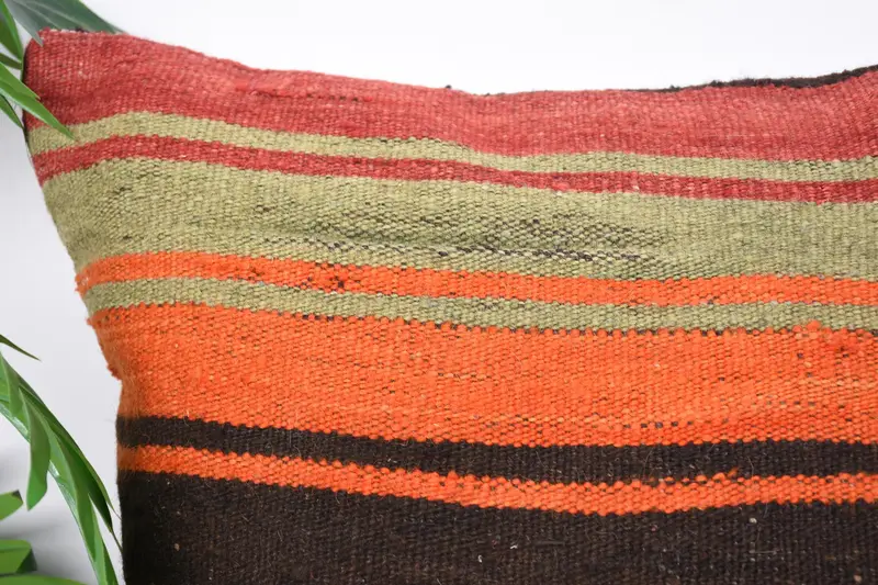 Kilim Pillow Cover, Ethnic Pillow Case, Boho Pillow Sham Cover, Boho Pillow, Cushion, 20x20 Orange Pillow Sham, Decorative Pillow Sham - 2