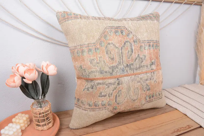 Orange & Beige Patchwork-Wurfkissen, 24x24 besticktes Kissen