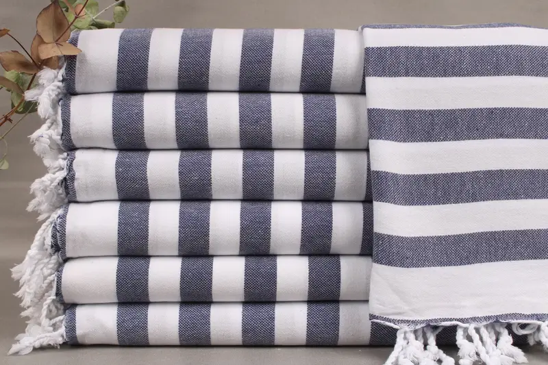Organic Towel Navy, Striped Peshtemal, 40x67 Inches, Beige