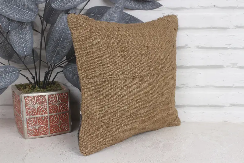 Indoor Pillow Sham, Gift Pillow, Throw Kilim Pillow, Boho Chic Pillow Case, 12x12 Brown Cushion Cover, Ethnical Kilim Rug Pillow, Pillow Case - 4