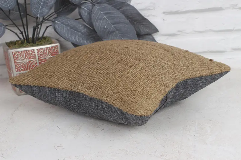Indoor Pillow Sham, Gift Pillow, Throw Kilim Pillow, Boho Chic Pillow Case, 12x12 Brown Cushion Cover, Ethnical Kilim Rug Pillow, Pillow Case - 6