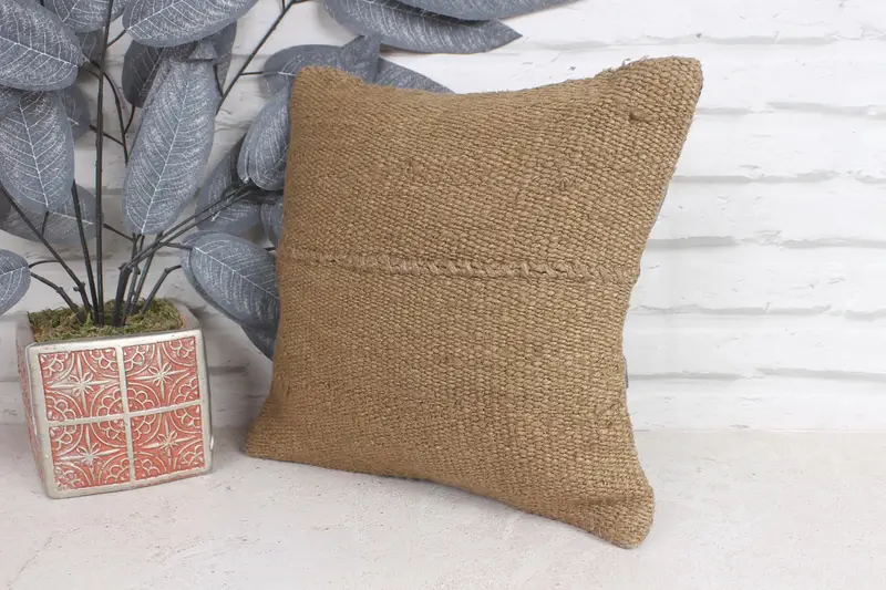 Indoor Pillow Sham, Gift Pillow, Throw Kilim Pillow, Boho Chic Pillow Case, 12x12 Brown Cushion Cover, Ethnical Kilim Rug Pillow, Pillow Case - 3