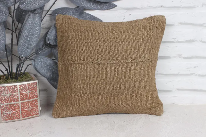 Indoor Pillow Sham, Gift Pillow, Throw Kilim Pillow, Boho Chic Pillow Case, 12x12 Brown Cushion Cover, Ethnical Kilim Rug Pillow, Pillow Case - 1