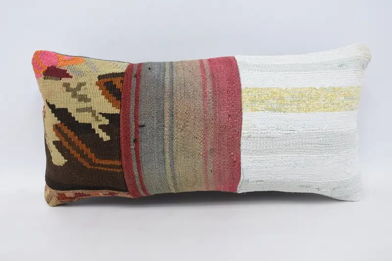 Funda de almohada turca a rayas, funda de cojín marroquí blanca de 12.0 x 24.0 in - 1
