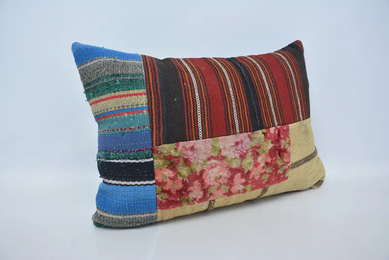 Red & Blue Geometric Embroidered Pillow, 20x28 Inches Size Pillow - 3