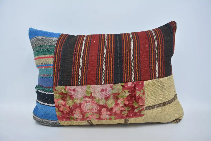 Red & Blue Geometric Embroidered Pillow, 20x28 Inches Size Pillow - 1