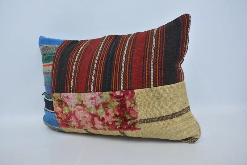 Red & Blue Geometric Embroidered Pillow, 20x28 Inches Size Pillow - 4