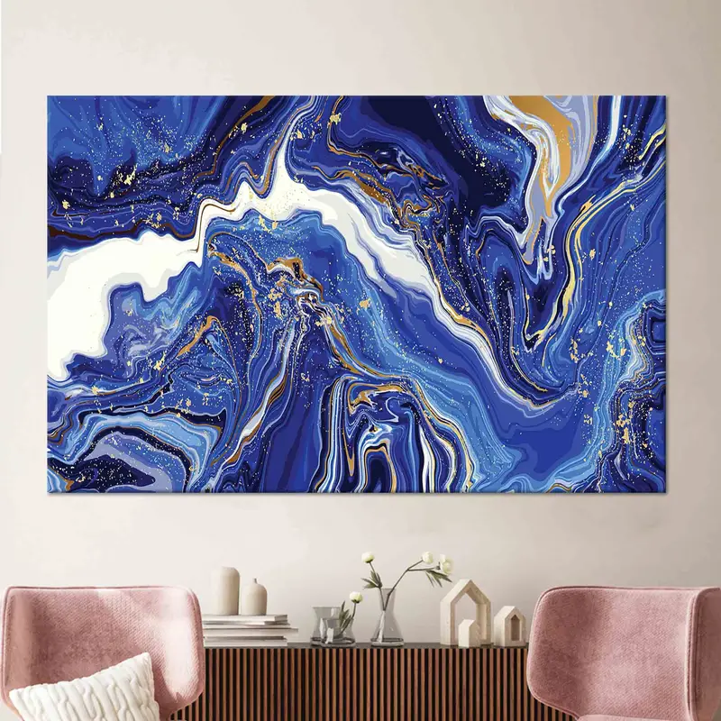 エレガントなブルーマーブルプリントキャンバス: 家庭用モダンアート