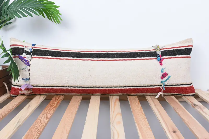 12x36 White Pillow Sham, Pillow, Vintage Kilim Throw Pillow, Authentic Cushion Cover, Interior Designer Pillow, Handmade Kilim Cushion - 1